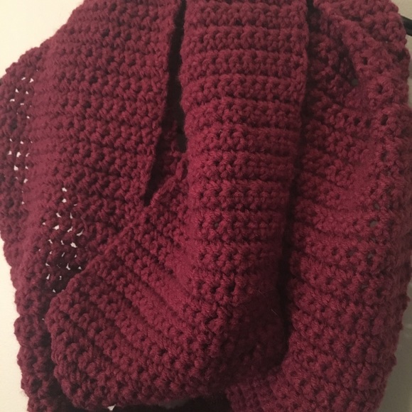 NEW | Crocheted Homemade Infinity Scarf, Raspberry - Picture 2 of 2